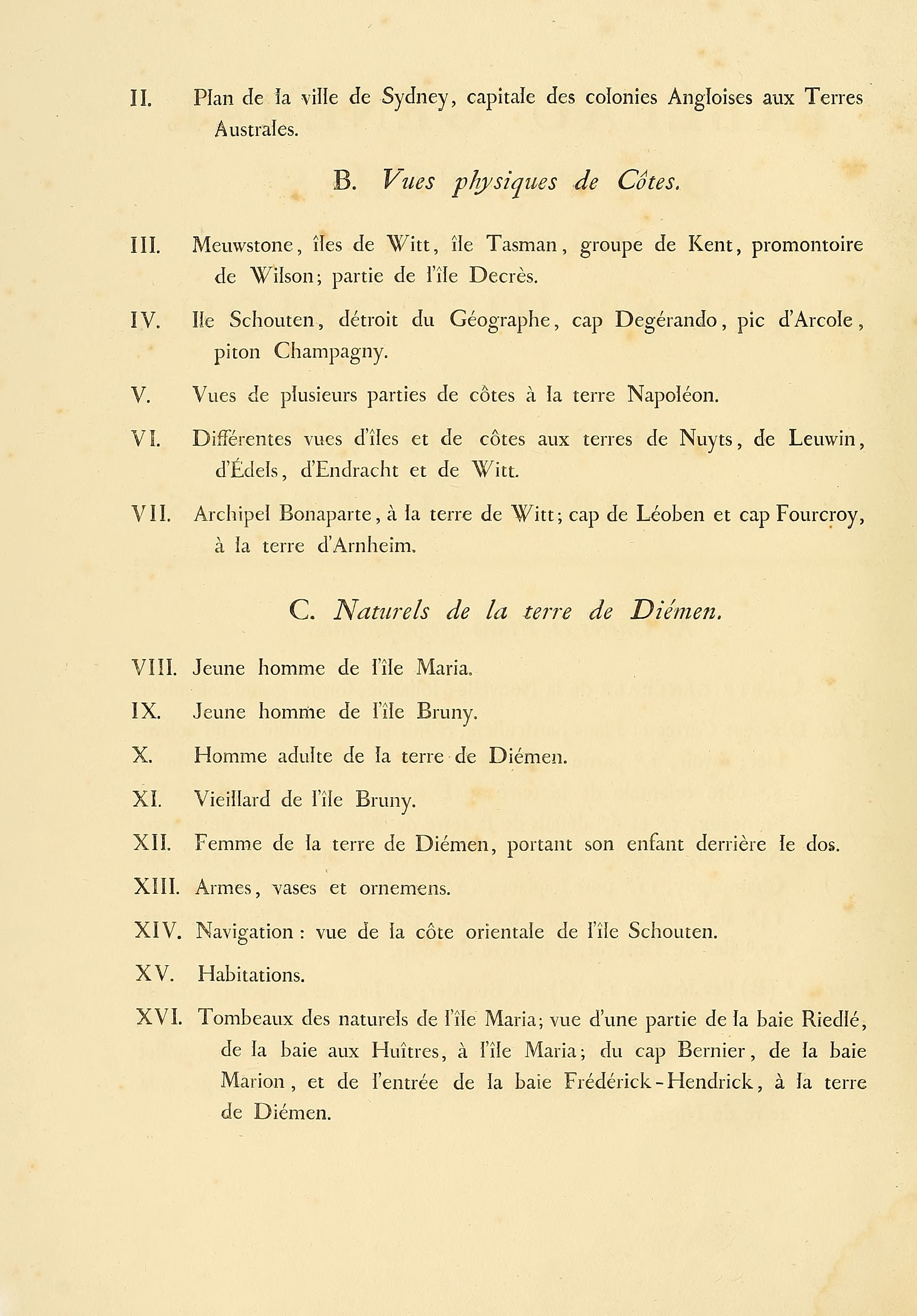 Atlas 1807, Lesueur et Petit, Voyage aux Terres Australes, index 2