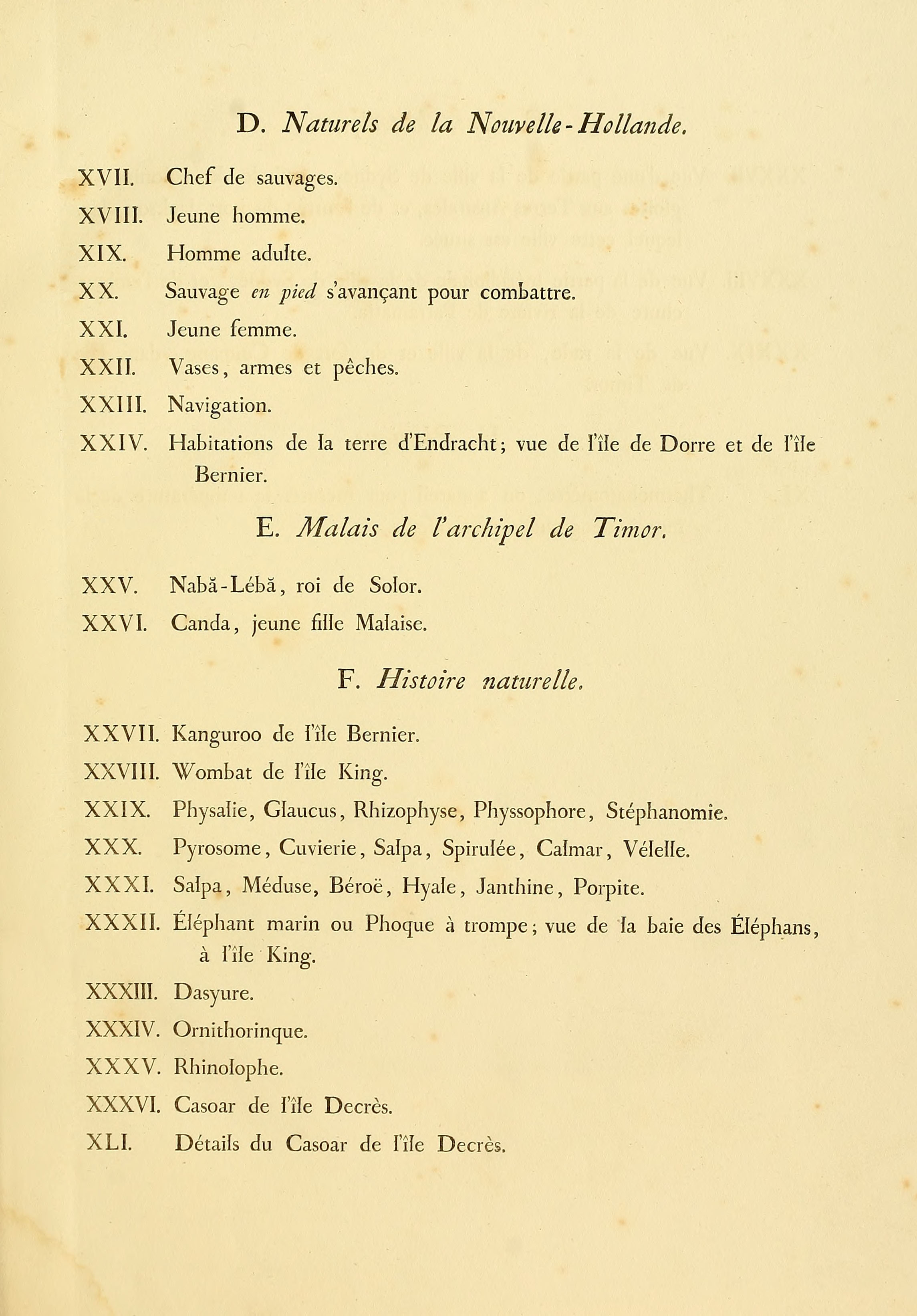 Atlas 1807, Lesueur et Petit, Voyage aux Terres Australes, index 3