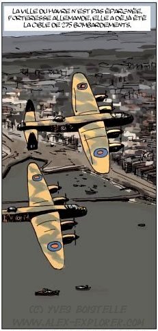 Lancasters survolant la plage du Havre, par Yves Boistelle