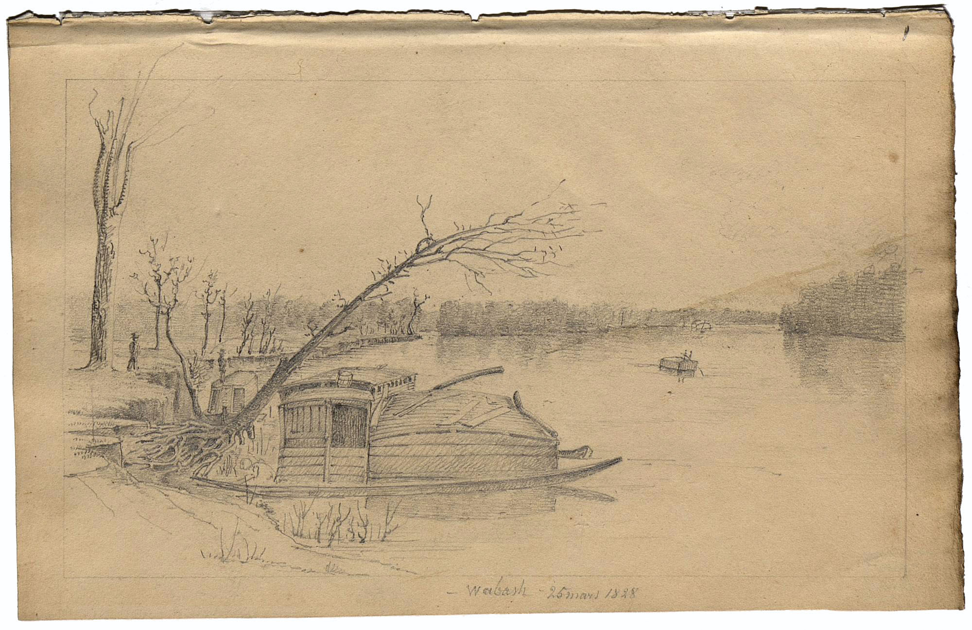 Boat landing of New Harmony, by Charles-Alexandre Lesueur